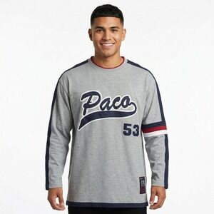 Paco Jeans Mens L Gray Long Sleeve Graphic T-Shirt 90s Streetwear Athletic